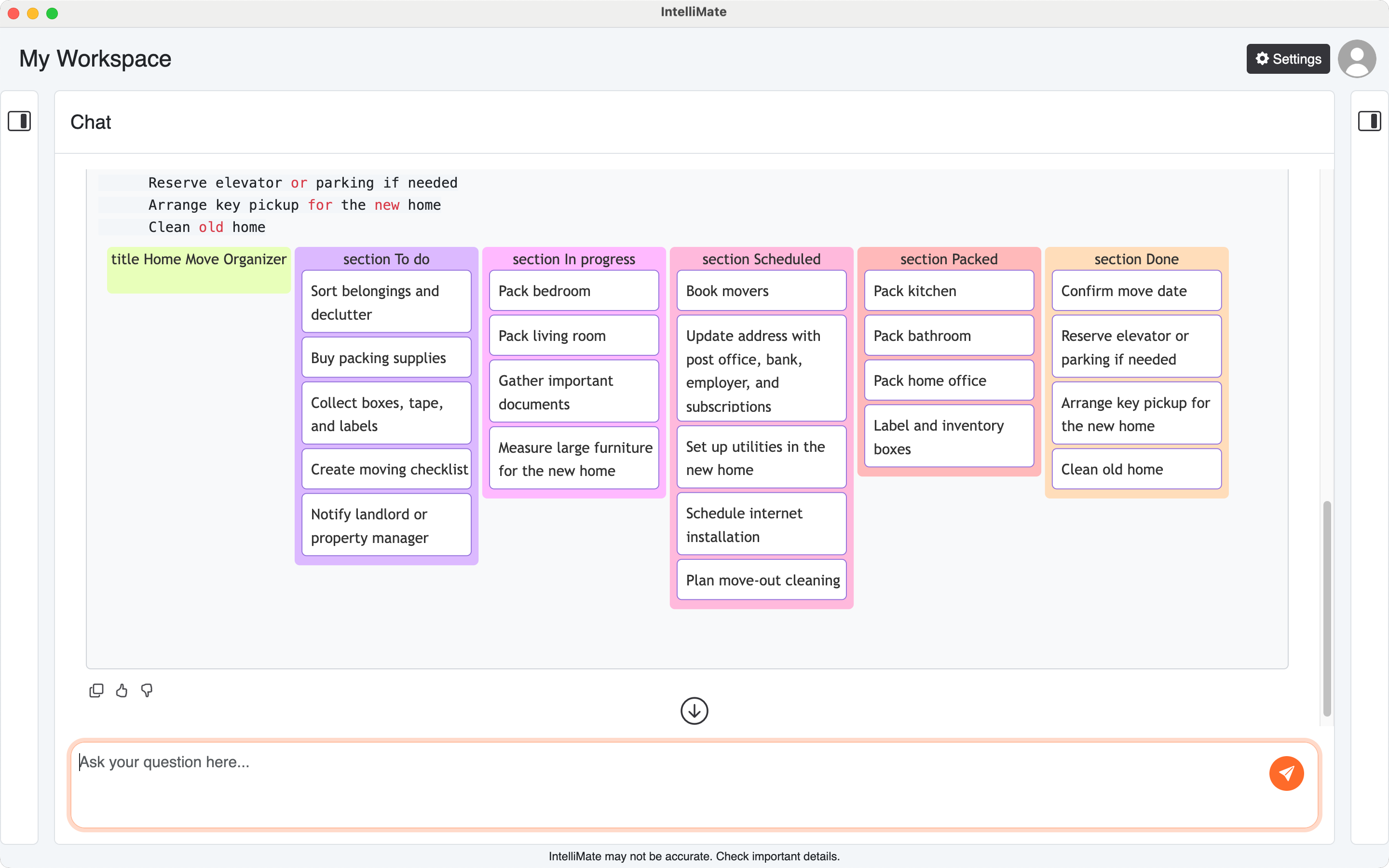Example of a rendered Kanban in IntelliMate